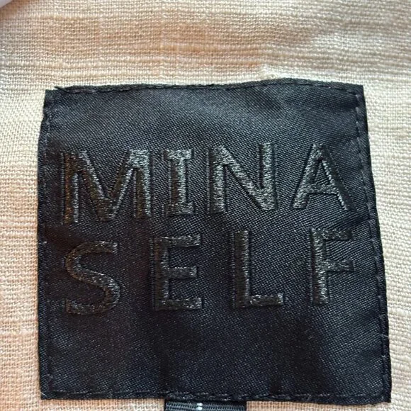 Mina Self Flax Linen Blend Blazer Beige Business Casual L Ruched Sleeve 18995 - Picture 3 of 12